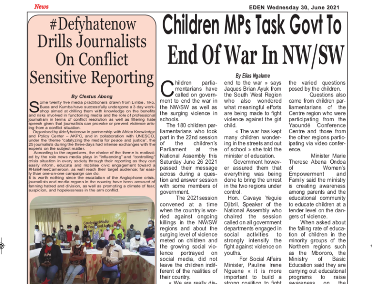 Eden: Children MPs Task Govt To End of War in NW/SW