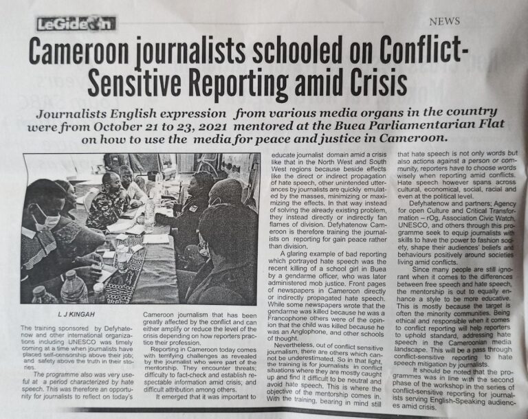 Legideon: Cameroon Journalistis Schooled on Conflict Sensistive Reporting amid Crisis