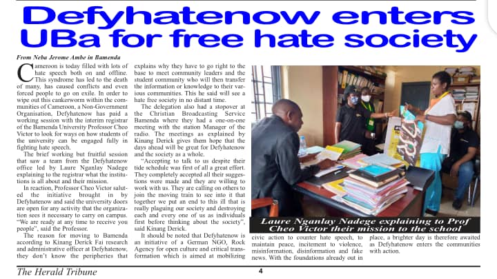 The Herald Tribune: Defyhatenow enters UBa for free hate society
