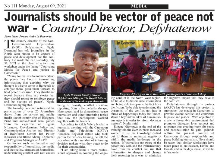 The Herald Tribune: Journalists Should Be Vector of Peace not War