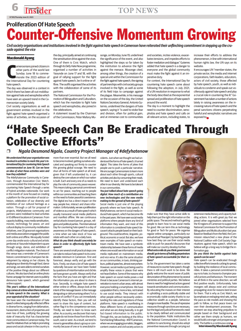 Cameroon Insider: Interview: Counter Offensive Momentum Against Hatespeech