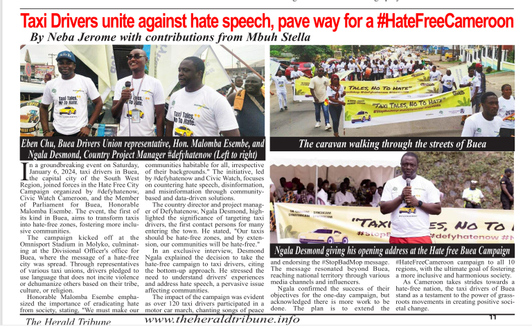 Herald Tribune : Taxi Drivers Unite Against Hate, Pave Way for a #HateFreeCameroon